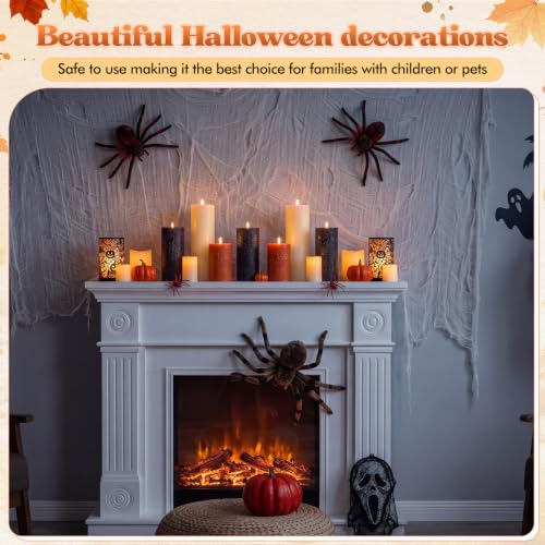 Image of 3 Pcs 6 /8 /12 Inches Fall Flameless LED Candles with Remote and 2 /4 /8h Timer Orange Black White Battery Operated Wax Flickering Candles for Thanksgiving, Halloween, Harvest Party Home Decor