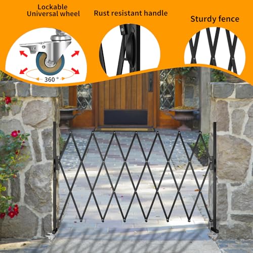 Bdmetals Portão de barricada expansível, portão de barreira de segurança de metal de 208 cm com rodí