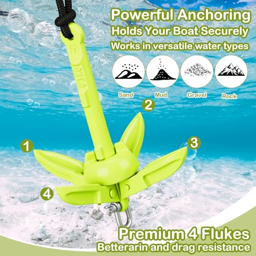 Image of MorningRo 1 Pack 1.5 /3.5 lb Marine Kayak Anchor Kit with 40ft Rope and Buoy Folding Grapnel Boat Anchor Kit Kayak Fishing Accessories for Small Boats, Canoe, SUP Paddle Boards