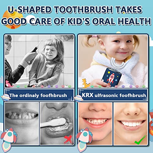 Image of Kids Electric Toothbrush U Shape Dinosaur Ultrasonic Automatic Toothbrush with Replacement Soft Bristles Heads Six Modes 360Oral Cleaning IPX7 Waterproof Smart Rechargeable Toothbrush
