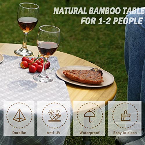 Atepa Bamboo Folding Table 4, Folding Table with 2-3 Adjustable Heights, Lightweight, Aluminium Alloy Legs, Anti UV Coating, with Carry Bag, for 2 to 6 People, Camping, Garden - Image 4