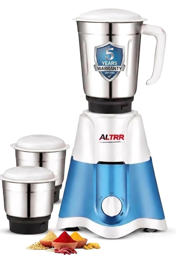 750W Mixer Grinder with Stainless Steel Jar | 5 Years Warranty|| High Power Turbo Motor | 3 Speed Control | ABS Body | Compact & Durable Kitchen Mixer (750W Mixer Grinder / 2 Jar)