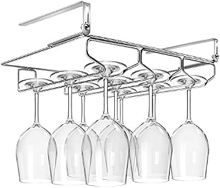 HULISEN Adjustable Wine Glass Rack Without Installation, Stemware Rack Champagne Glass Rack Holder with Screws (Hold 9 Glass)