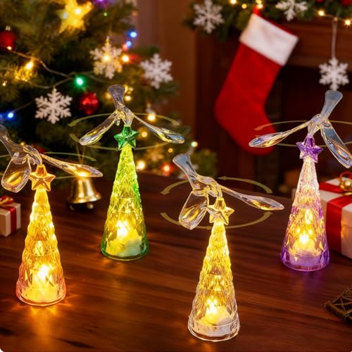 4 Stück Kristall Weihnachtsbaum mit LED Beleuchtung, Weihnachtsdeko...