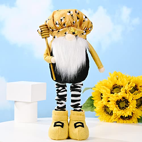 Standing Bee Gnome Plush Decorations, Bumble Bee Chef Gnome With Retractable Spring Legs, Honeybee Gnomes World Bee Day Decor, Tomte Doll For Home Table, Summer Bee Party Decor (Yellow Bee- Boy) #TOP1