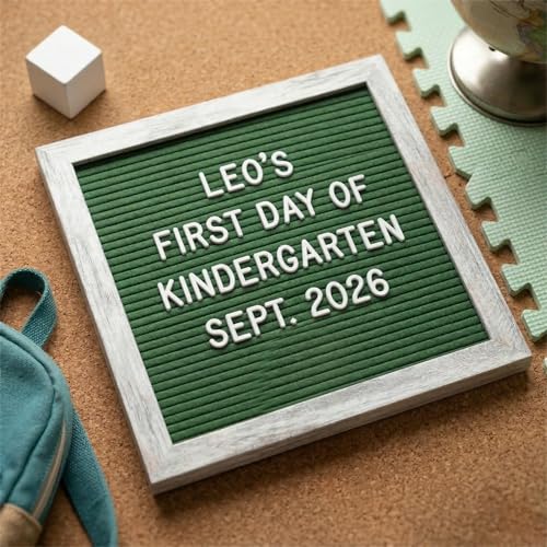 C CRYSTAL LEMON Buchstabentafel (Letter Board) 25 x 25 cm, grüner Filz, rustikaler Holzrahmen, 336 Zeichen (Buchstaben, Zahlen, Symbole & Emojis) für Deko & Saison