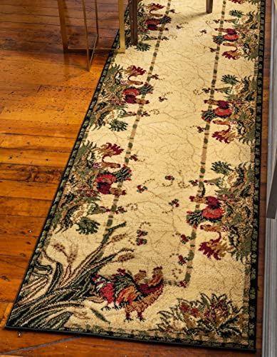 Image of Unique Loom Barnyard Collection Area Rug - Farm (2' x 6' 1 inch Runner, Cream / Black)