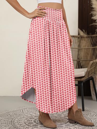 Image of ANRABESS Women's Maxi Skirts Summer Boho Floral High Waisted Flowy Swing Pleated Beach Long Skirt with Pockets