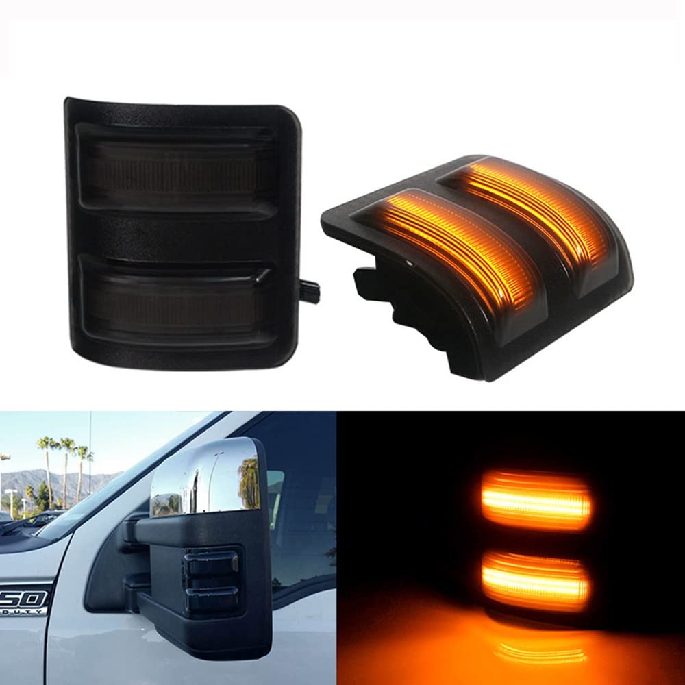 Compatible with 2008-2016 Ford F250 F350 F450 Super Duty Side Mirror Led Lights with 8 LED beads Amber Turn Signal Light DRL Smoke Black Cover plug and play