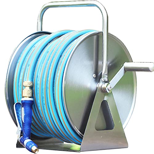 Stainless Steel Garden Hose Reel Cart with High Pressure Water Gun Space Saving Water Pipe Storage Rack for Gardening and Car Washing