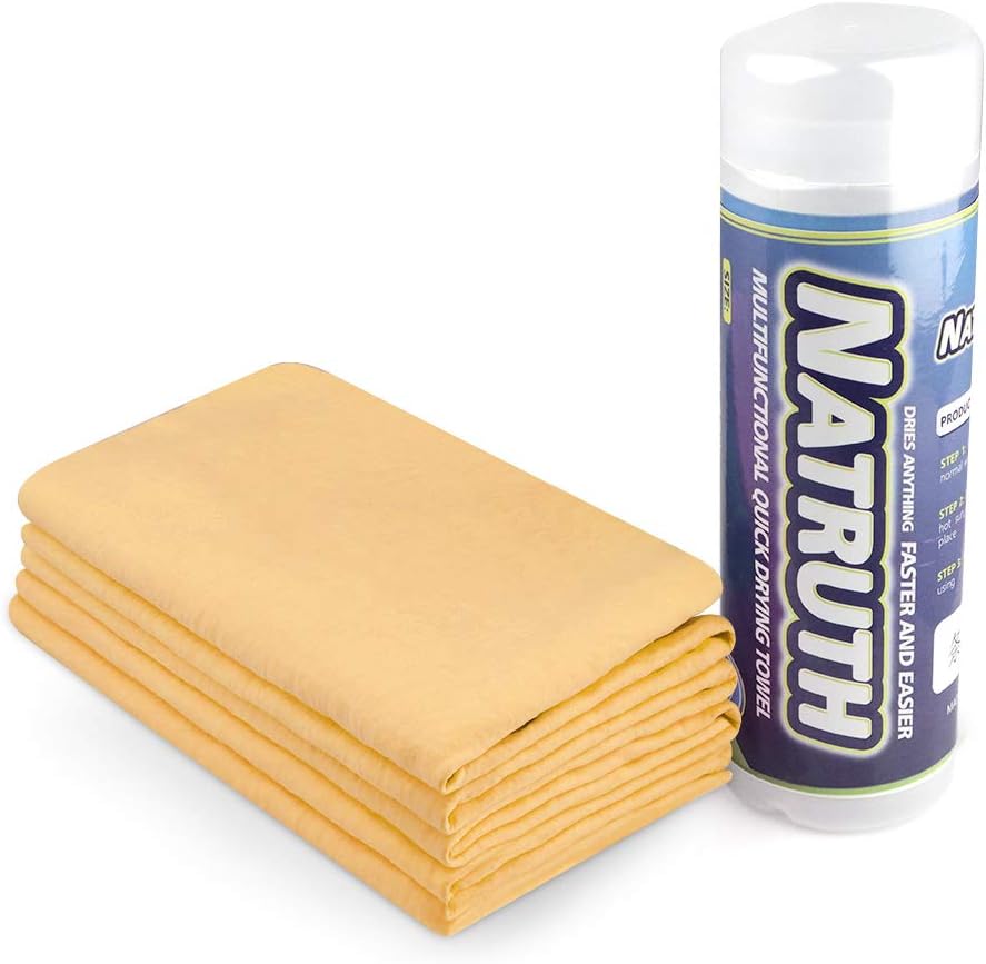 NATRUTH Chamois Leather 26"x17" Multifunctional Car Drying Towel, Pet Drying Towel, PVA Synthetic Chamois Cloth, Car Cleaning Cloths Super Absorber Cloth for Car (yellow)