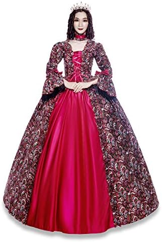 Plus Size Red Lolita Dress Long Victorian Gown Period Ball Gown Reenactment Costumes (L, Red)