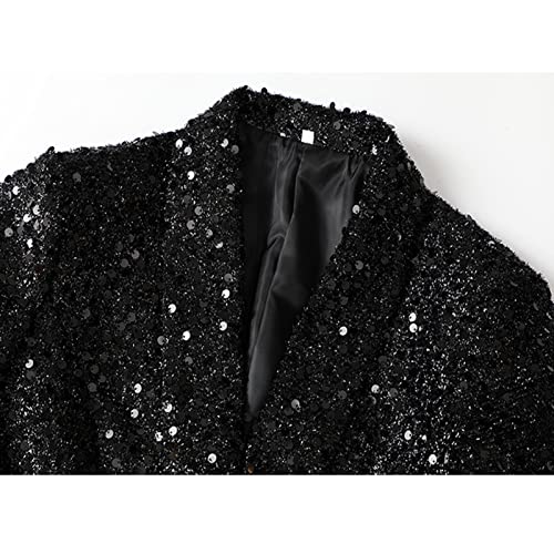 Blazer feminino brilhante de lantejoulas, casaco esportivo com dois botões, smoking elegante para fe