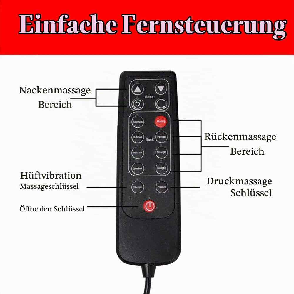 Shiatsu Massagematte Massagesitzauflage mit Knet-, Rollen-, Vibrations- und Wärmefunktion, Massagesessel mit DREI Massagezonen, Schwarz Einstellbar Massageauflage, Geschenke für Männer/Frauen