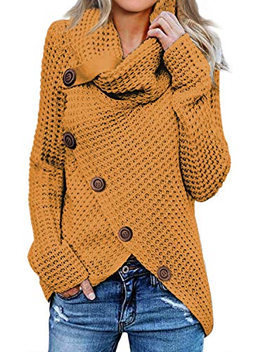 Itsmode Womens Chunky Turtle Cowl Neck Plain Wrap Asymmetric Hem Long Sleeve Sweater