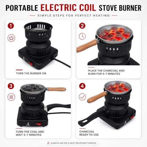 Image of Al-Afandi 1000w Hot Plate Charcoal Burner Sigdi Electric Stove Insant Coal Burner Coffe Maker, Boiling Water, Making Tea 5 minutes Coal Heater - Black