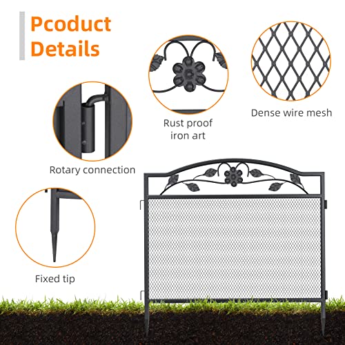 unho XXL Beetzaun aus Metall, Gartenzaun Beetumrandung 80cm hoch, schöner Dekozaun, mit Erdspießen, 5-teiliges Set, schwarz
