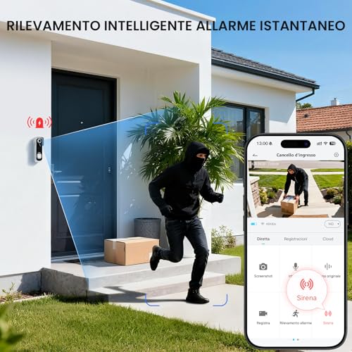 Iegeek 2K Citofono Senza Fili Da Esterno, Videocitofono Wifi 2.4Ghz Con Telecamera Per Esterni IP66 Impermeabile, Rilevamento Umano, Nessun Costo Mensile, Visione Notturna (Bianco) - 3