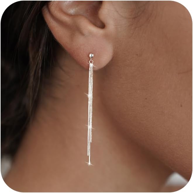 NECOCY Silver Plated Dangle Earrings for Women - Dainty Non-Tarnish Chain Drop Earrings, Lightweight Valentine's Day Gift