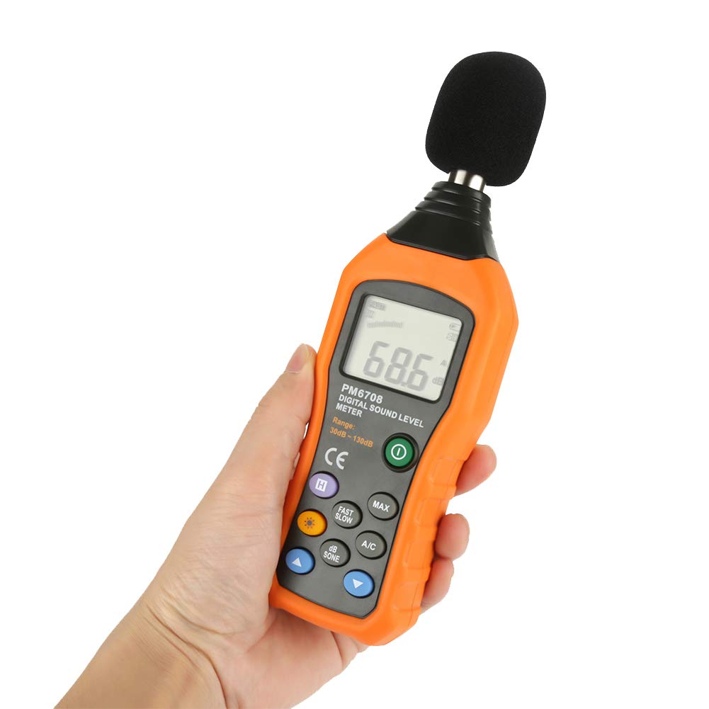 Hyuduo PeakMeter PM6708 Digital Sound Level Hałas Tester Decybel 30-130dB z Podświetleniem LCD A/C WAVE