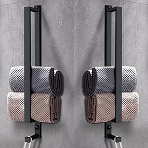 LIVEHITOP 2PC Handdoekstang, Handdoekstang Zonder Boren Gastengreep Roestvrij Staal Mat Zwart 43cm met Bar Haak Voor…