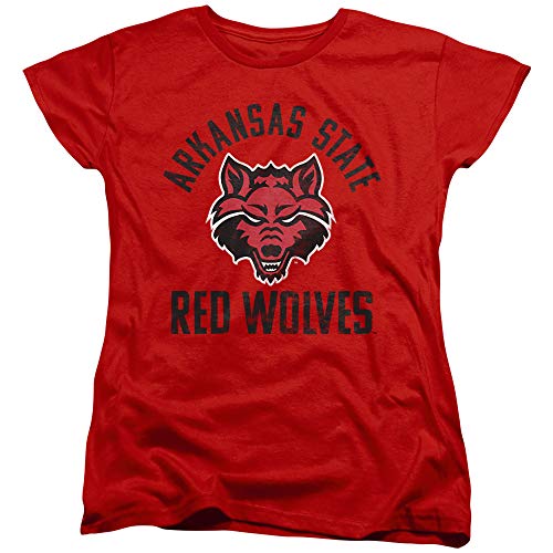 Arkansas State University Official Red Wolves Logo Women's T Shirt,Red, Large