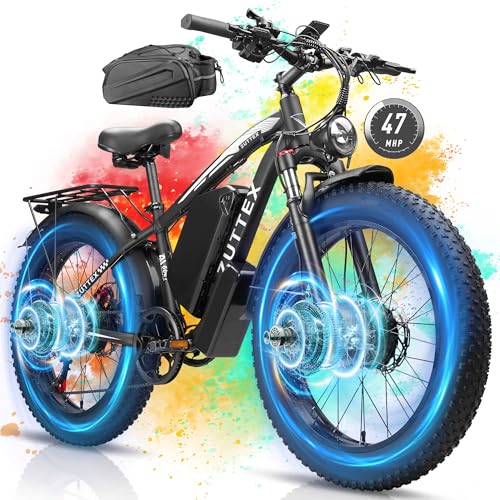 Qweepei Electric Bike for Adults Peak 6000W 52V Fast Dual Motor Ebike 34AH Battery 40-47MPH 100 Miles Range with Hydraulic Disc Brake Rear Bag 24 Inch Fat Tire Electric Bicycle for All Terrain
