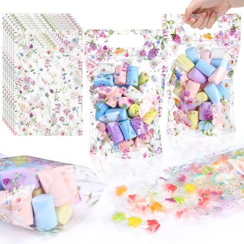 Blosssound 50 Pcs Wildflower Gift Bags Floral Goodie Bags with Handles