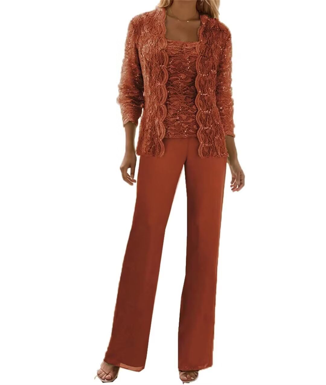 3 Pieces Mother of The Bride Pant Suits Formal Outfit Lace Chiffon Grandmother Wedding Guest Dresses