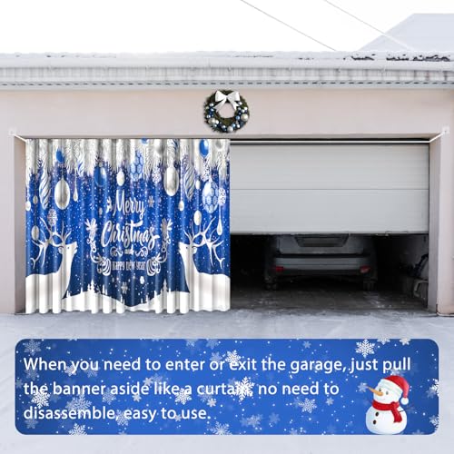 Trgowaul Christmas Garage Door Decorations, Blue Snowflake Holiday Large Christmas Garage Door Cover, Xmas Garage Door Banner, Happy New Year Outdoor Garage Party Supply Photography Background 7x16ft by Trgowaul - Image 9