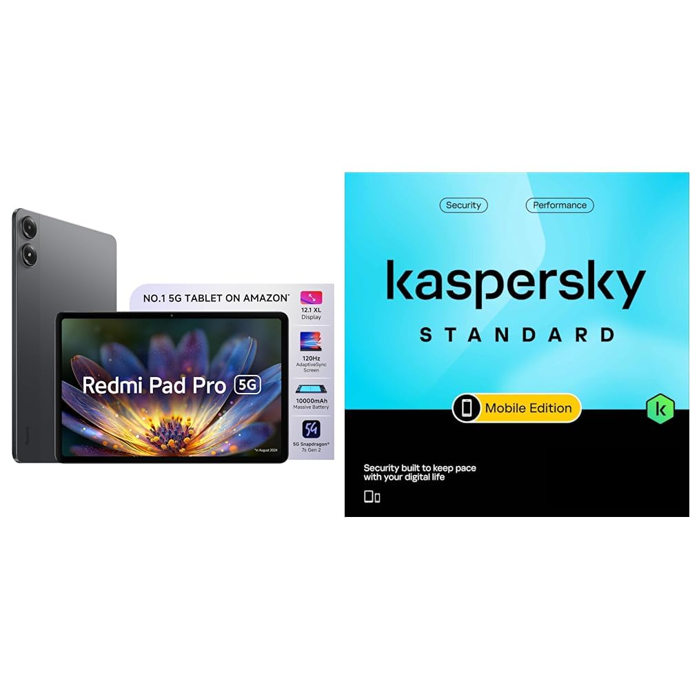 Redmi Pad Pro 5G | Snapdragon 7s Gen 2| 12.1-inch/30.7cm XL Display | 33+ Days Ultra-Long Standby | 10000mAh + Kaspersky Standard Mobile Security 1 Device 1 Year (Physical Pack)