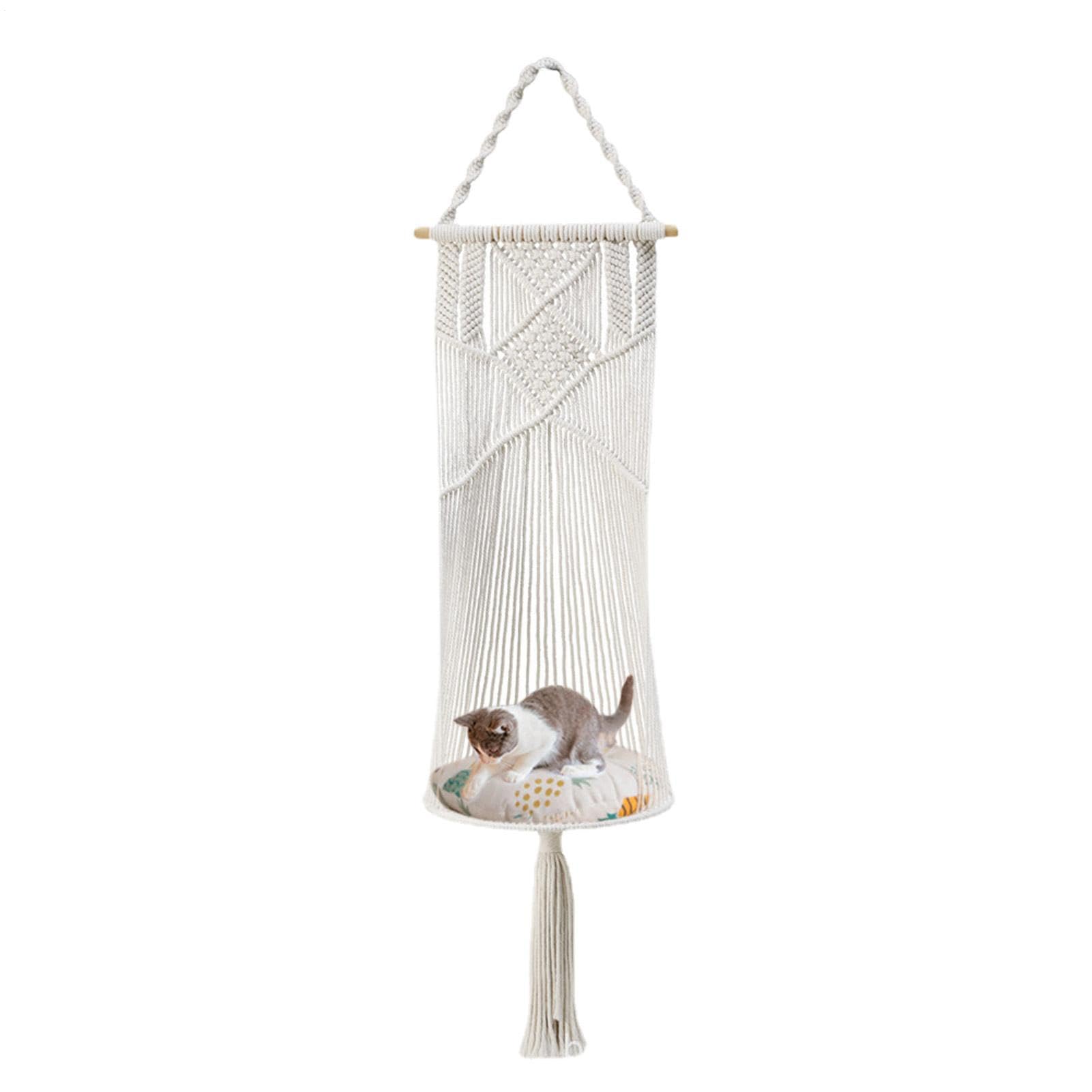 Cama para gatos boho en cuerda de algodón tejida a mano para ventana