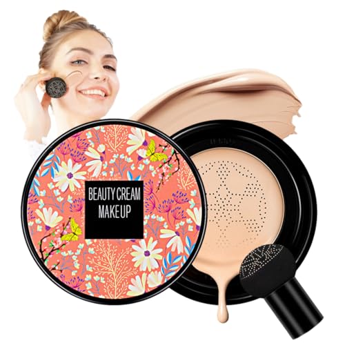 ARHZ 1 pieza Crema CC con almohadilla de aire Mushroom Head, base de maquillaje CC en crema, larga duración, hidratante, control del aceite, cobertura de poros, cubre imperfecciones