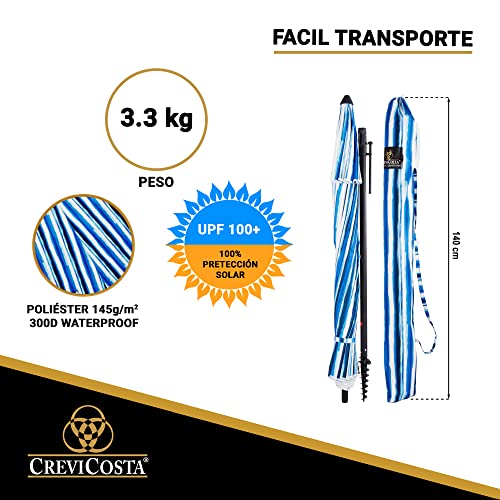 CREVICOSTA QUALITY MARK MARCAS DE CALIDAD - Sombrilla 240 cm con Espiral y Poste de Recorrido Total. 16 Varillas (Azores)