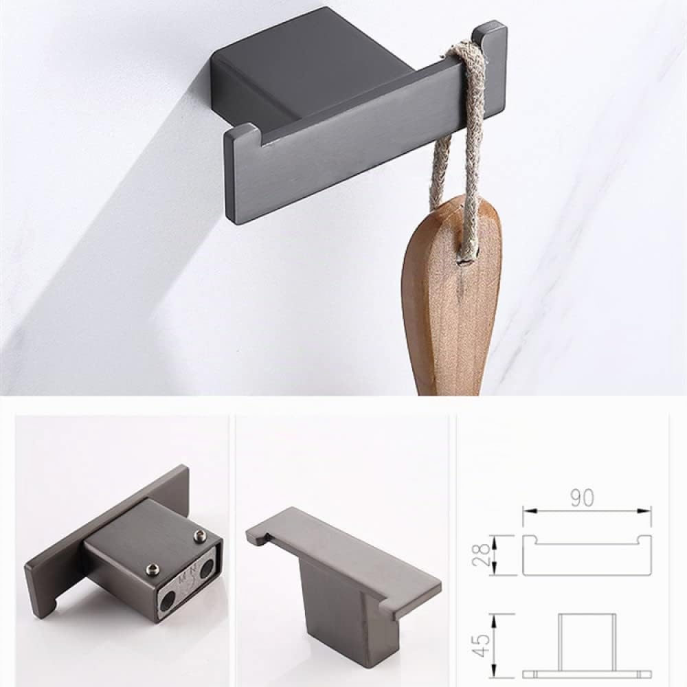 Gunmetal Negro Gris Accesorios de baño Ganchos para Toallas Colgador de Papel Soporte Cepillado para Inodoro Almacenamiento de Esquina Juego de Estante de Vidrio, Gancho para Bata