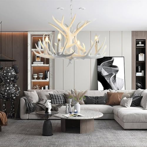 Suspensions E14 lustre en bois de cerf blanc industriel rétro résine rustique