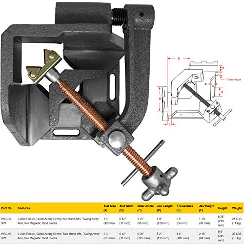 Strong Hand, 3-Axis Fixture Vise With Quick Acting Screw, Two Stand-Offs, Swing Away Arm With 3.75-Inch Miter Joint, 2.45-Inch T-Clearance - Wac35-Sw #TOP6