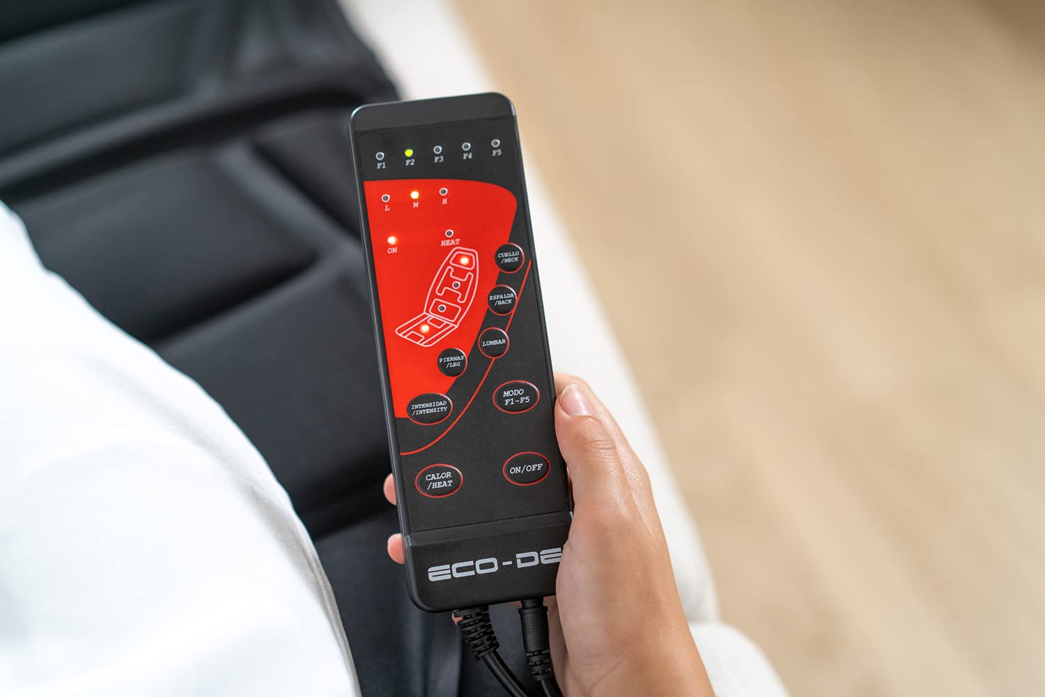 ECODE® Colchoneta de Masaje con Calor Lumbar y 10 Motores Vibratorios – Alivia la Tensión en Espalda y Piernas con Diseño Plegable y Modos Personalizables (Negro)