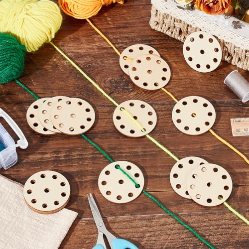 AHANDMAKER 24 Stück Webkarten. 2.17 Zoll Flache Runde Holzbrettchen Webkarten 10 löcher Stricken Webstuhl Karten Handgemachte Weben Werkzeug Weben Liefert Für Stricken Webstuhl Mokassin