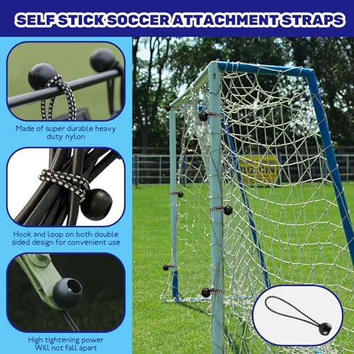 Waltool 60Pcs Goals Net Attachment Straps and 5.9 Inch Soccer Bungee Cords Balls, Heavy Duty Soccer Rebounder Trap Fasteners for Holding Soccer Placement Nets