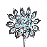 Hourflik Wind Spinner,Solar LED Light Wind Spinner,Large 24 inch Dia 84 inch Height with Glass Ball...