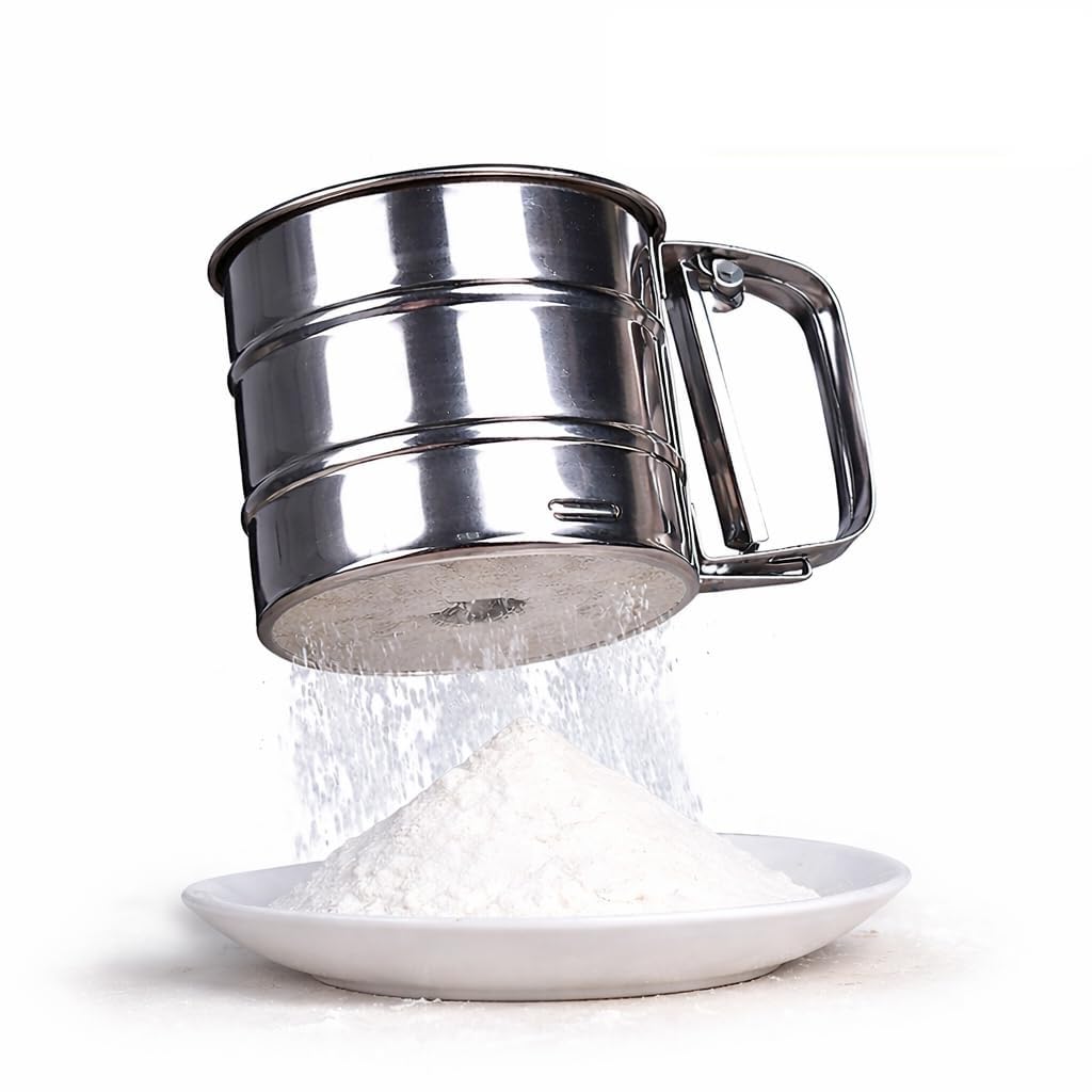 Flour Sifter Hand Press | Stainless Steel Atta Chhani | Corrosion-Resistant Large Capacity Flour Sieve | Perfect for Sugar, Flour, Coffee Powder | Atta Chalni (Atta Shifter)