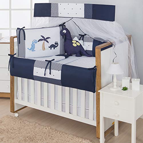 Kit Berço Menino Dinossauros Azul Marinho 10 Peças