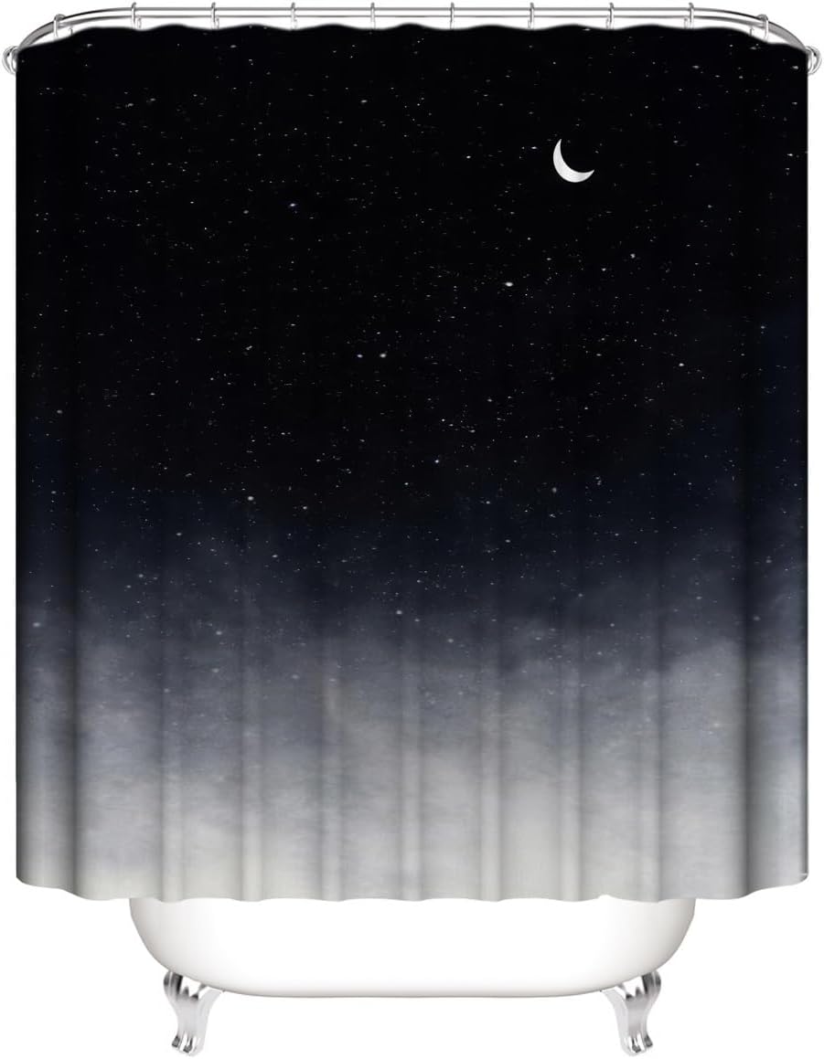 4Pcs Starry Sky Black Shower Curtain Sets,Stars and New Moon Bathroom Curtain Night Starry Sky Shower Curtain Sets,Bathroom Decor with 12 Hooks,72" Wx72 L(Color 2,4PCS)