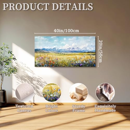 SERIMINO Nature Landscape Large Wall Art Prints, Meadow Wildflowers Rustic Home Decor, Mountain Wilderness Scenic Canvas Painting, Outdoor Pictures Wall Decor Living Room Bedroom Bathroom 20"X40"