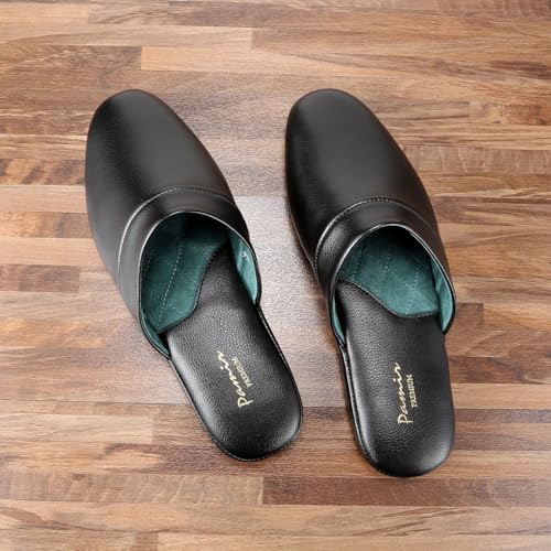 PAMIR Pantoufles en cuir véritable pour homme, noir, 43 EU – vue 2