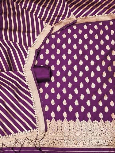 Image of DEVANGI Women's Banarasi Silk Unstitched Salwar Suit Dress Material With Dupatta