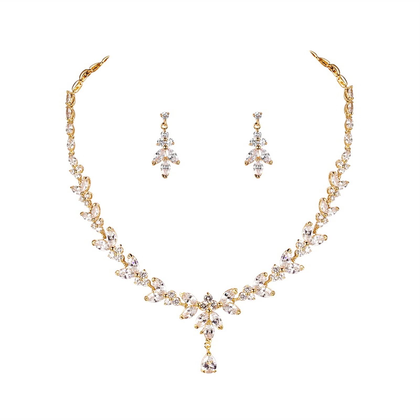 Set di Gioielli con zirconi cubici, Gioielli da Sposa, Collana e Orecchini da Sposa