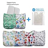 LBB Cloth Diapers Set With Adjustable Snaps Reusable,6 Diaper Covers+ 6 Inserts, Penguin, 6 Pack