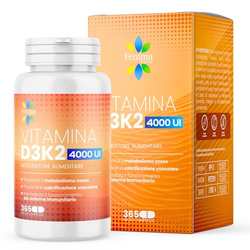 Vitamina D3 K2 4000 UI - 365 Microcompresse (Scorta 1 Anno) Supporto per Ossa, Denti e Difese Immunitarie - Integratore Vitamina D - Alta Biodisponibilità Senza Glutine, Lattosio e Zucchero